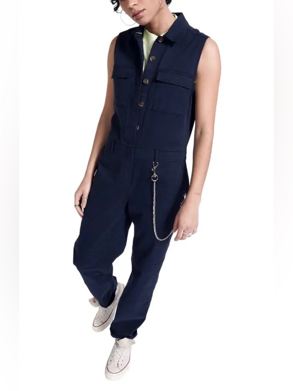 BP + Wildfang Dark Blue Sleeveless Utility Workwear Jumpsuit Size Large